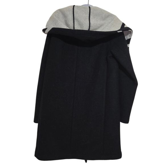 VINCE CAMUTO Wool Blend Striped Asymmetrical Hooded Long Coat Small Black Gray - Picture 2 of 16